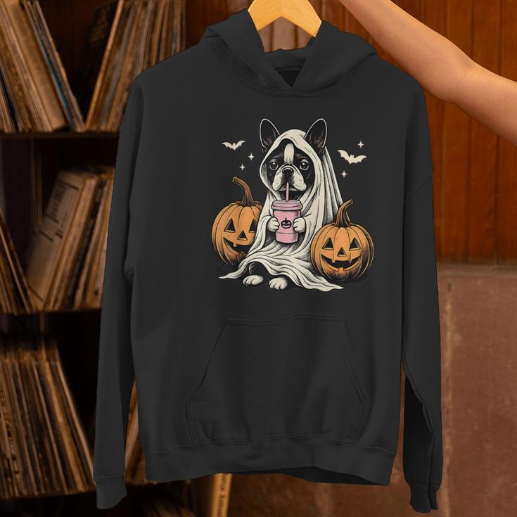 Boston Terrier Ghost Boo Halloween Costume Spooky Season Women's Hoodie, Boston Terrier Ghost Hoodies, Boston Terrier Halloween Hoodies, gift for family, gift for coworker