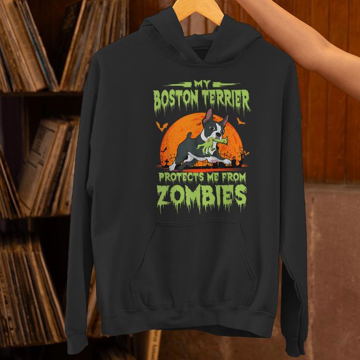 Boston Terrier Halloween Zombie American Gentleman Dog Lover Women's Hoodie, Boston Terrier Halloween Hoodies, American Boston Terrier Hoodies, gift for family, gift for coworker