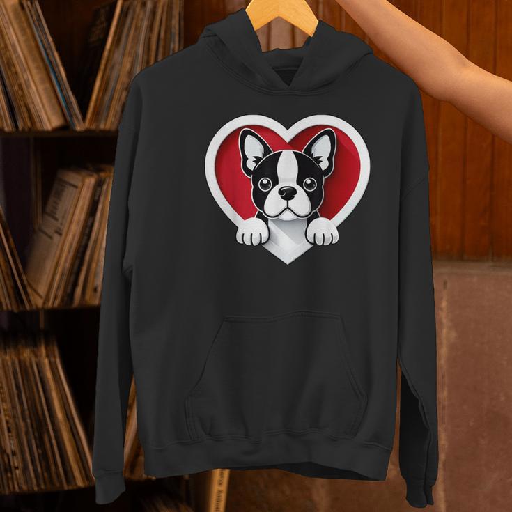 Boston Terrier Heart Cute Puppy Lover Or Dog Owner Women's Hoodie, gift for family, gift for coworker