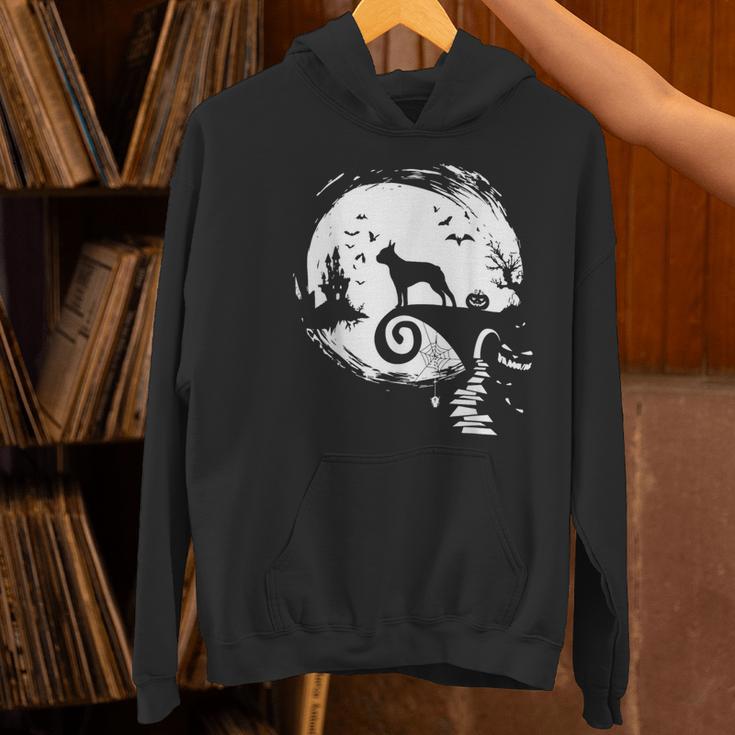 Boston Terrier And Moon Halloween Costume Dog Lover Women's Hoodie, Boston Terrier Halloween Hoodies, gift for family, gift for coworker