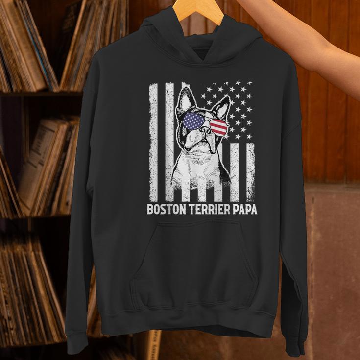 Boston Terrier Papa Cool Dog Lover USA American Flag Men Women Women's Hoodie, American Boston Terrier Hoodies, gift for family, gift for coworker