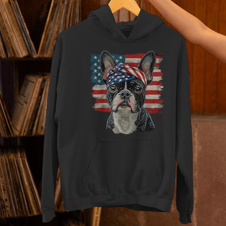 Boston Terrier Patriotic 4th Of July USA American Flag Women's Hoodie, Patriotic Boston Terrier Hoodies, American Boston Terrier Hoodies, Boston Terrier 4th Of July Hoodies, gift for family, gift for coworker