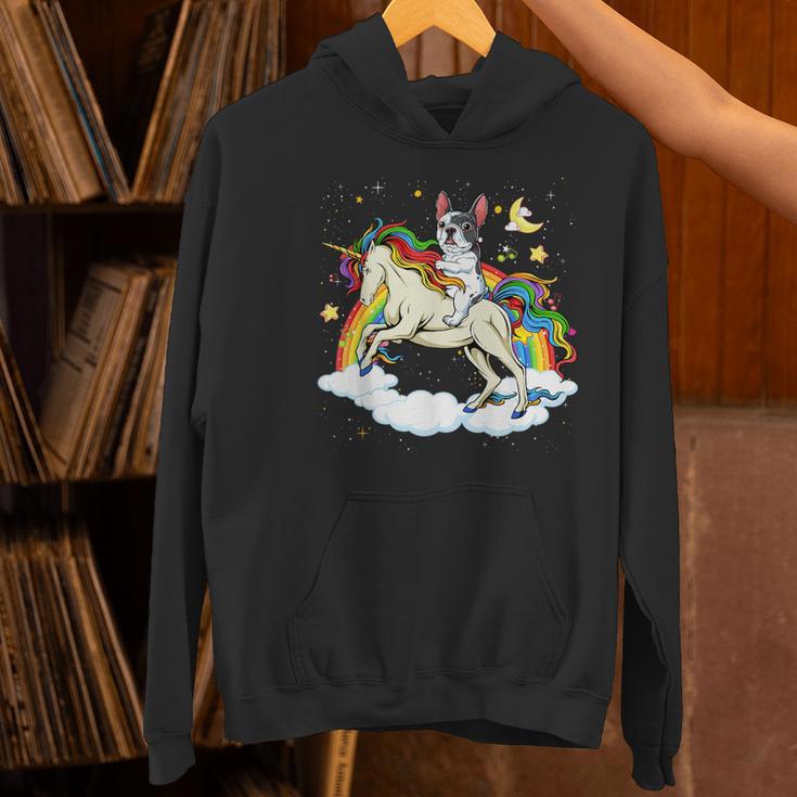 Boston Terrier Riding Unicorn Boys Girls Kids Rainbow Women's Hoodie, Boston Terrier Riding Hoodies, gift for family, gift for coworker