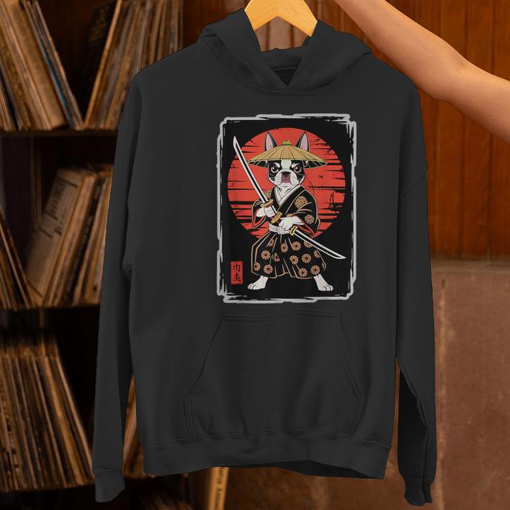 Boston Terrier Samurai Ninja Vintage Anime Japanese Ukiyo-e Women's Hoodie, gift for family, gift for coworker