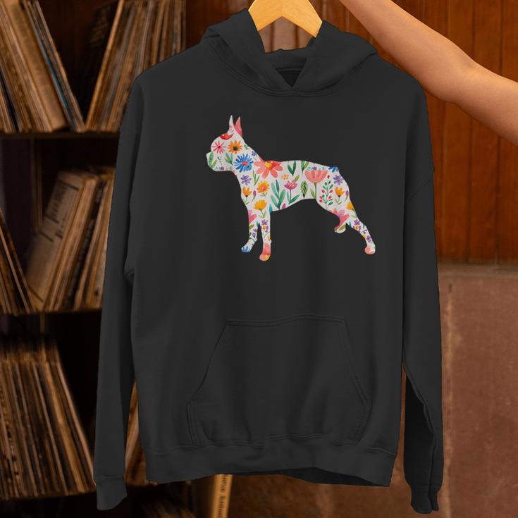 Boston Terrier Watercolor Flowers Women's Hoodie, gift for family, gift for coworker