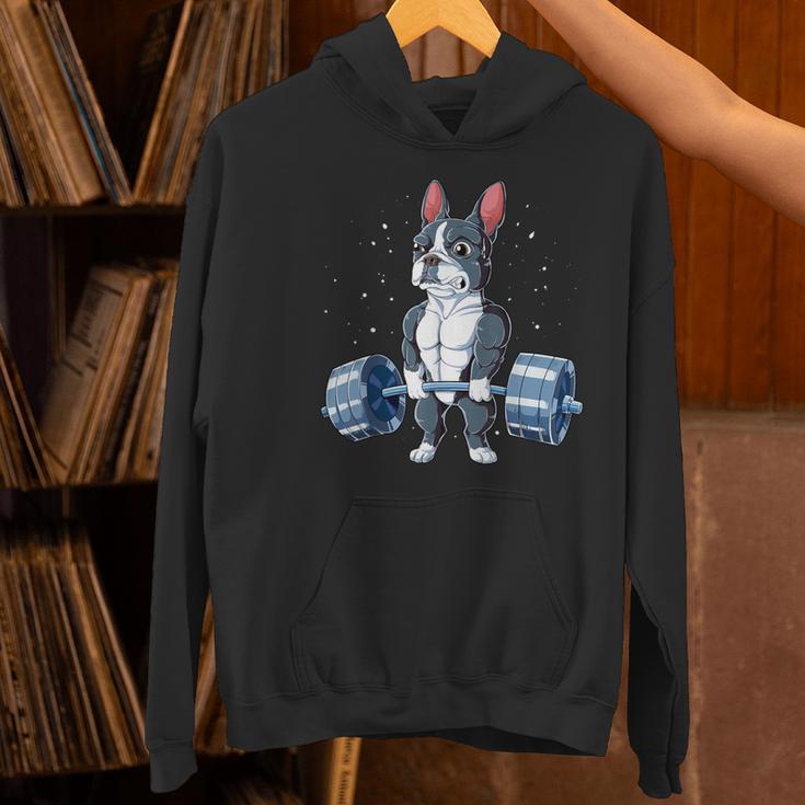 Boston Terrier Weightlifting Deadlift Men Fitness Gym Women's Hoodie, Boston Terrier Gym Hoodies, gift for family, gift for coworker