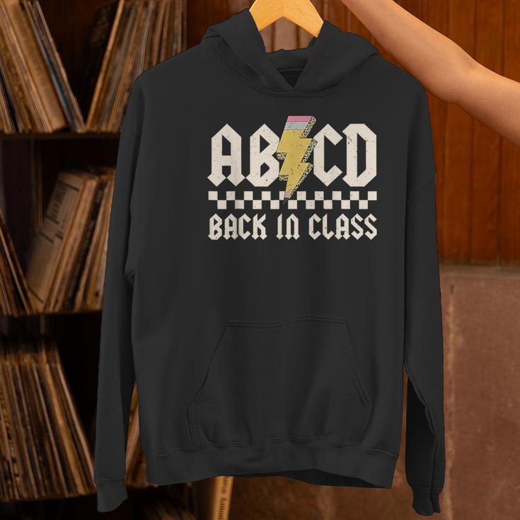 Boys Girls Teachers Rock Back To School ABCD Back In Class Women's Hoodie, gift for family, gift for coworker