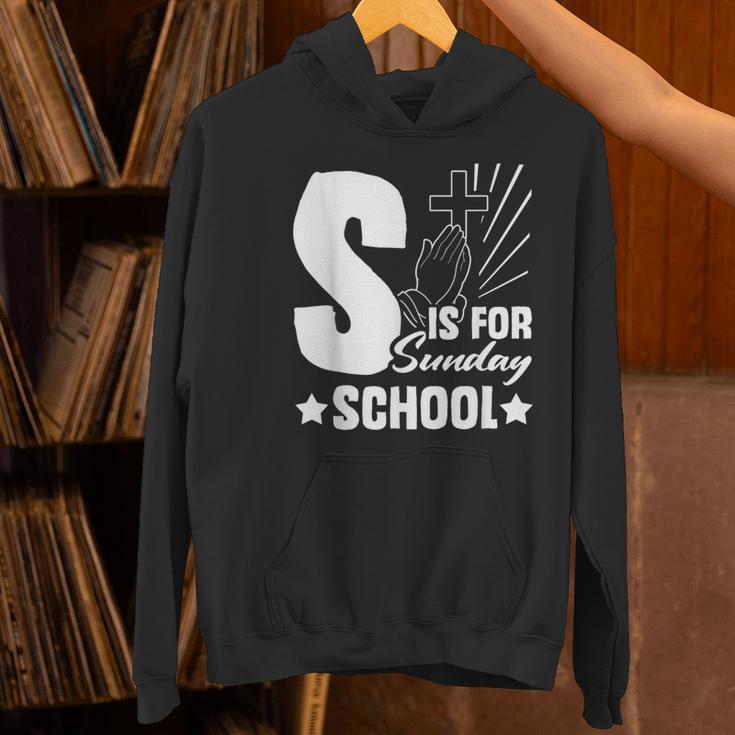 Christian Teacher S Is For Sunday School Essentials Women's Hoodie, gift for family, gift for coworker Christian Teacher S Is For Sunday School Essentials Women's Hoodie, gift for family, gift for coworker