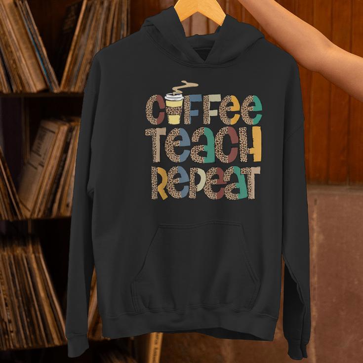 Coffee Teach Repeat Leopard Print Back To School Teachers Women's Hoodie, gift for family, gift for coworker