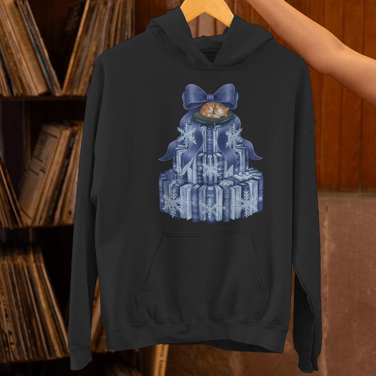Coquette Bow Book Tree Merry Christmas Xmas Teacher Holiday Women's Hoodie, gift for family, gift for coworker