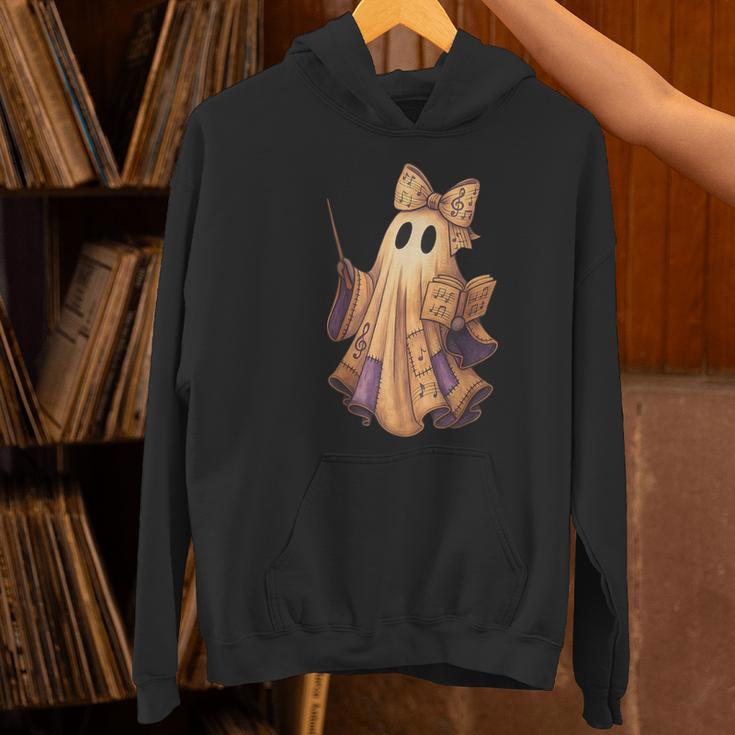 Coquette Music Note Patchwork Ghost Music Teacher Halloween Women's Hoodie, gift for family, gift for coworker Coquette Music Note Patchwork Ghost Music Teacher Halloween Women's Hoodie, gift for family, gift for coworker
