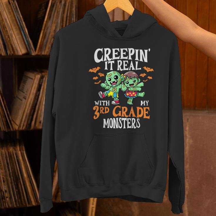 Creepin It Real Monster School 3rd Grade Teacher Halloween Women's Hoodie, gift for family, gift for coworker
