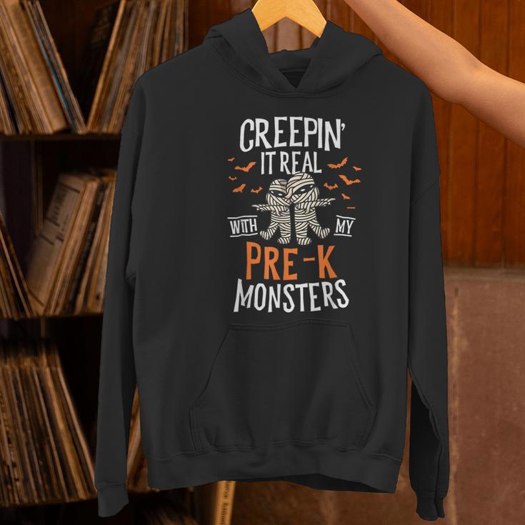 Creepin It Real Pre-K Monsters Halloween Preschool Teacher Women's Hoodie, gift for family, gift for coworker