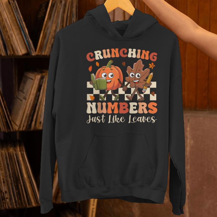 Crunching Numbers Just Like Leaves Pumpkin Fall Teacher Women's Hoodie, gift for family, gift for coworker