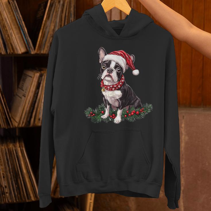 Cute Boston Terrier Dog Christmas Merry X-Mas Graphic Women's Hoodie, Boston Terrier Christmas Hoodies, gift for family, gift for coworker