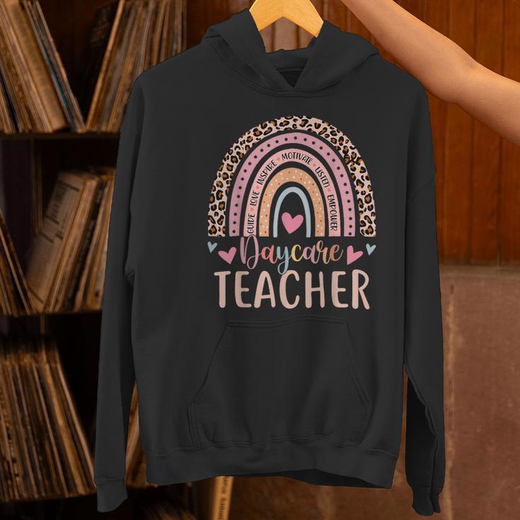 Cute Daycare Teacher Rainbow Leopard Print Childcare Worker Women's Hoodie, gift for family, gift for coworker Cute Daycare Teacher Rainbow Leopard Print Childcare Worker Women's Hoodie, gift for family, gift for coworker