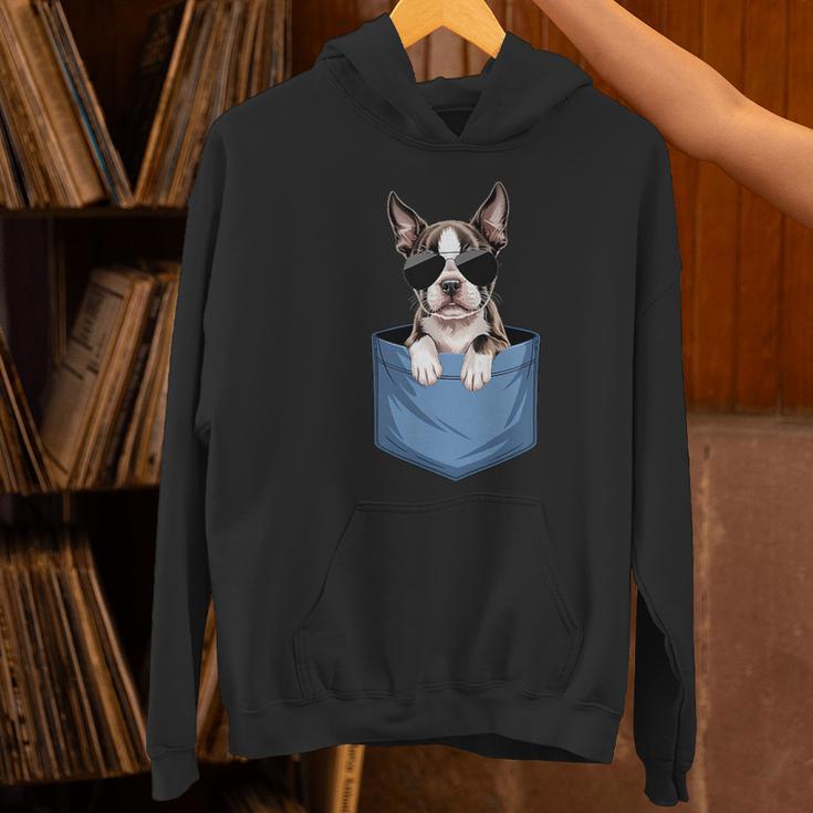 Cute Pocket Boston Terrier Lover Dog Mom Women's Hoodie, Boston Terrier Mom Hoodies, gift for family, gift for coworker