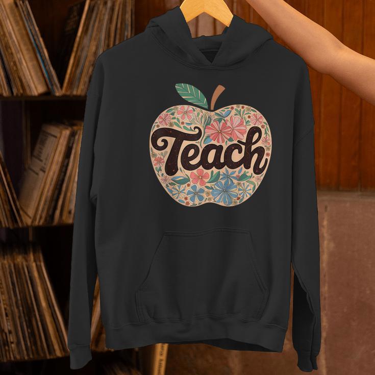 Cute Teacher With Apple Retro Teacher Kids Back To School Women's Hoodie, gift for family, gift for coworker