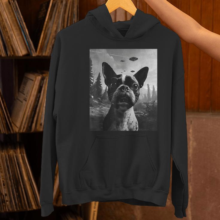 Dog Mom Dad Alien Selfie Boston Terrier UFO For Men Women Women's Hoodie, Boston Terrier Mom Hoodies, Boston Terrier Dad Hoodies, gift for family, gift for coworker