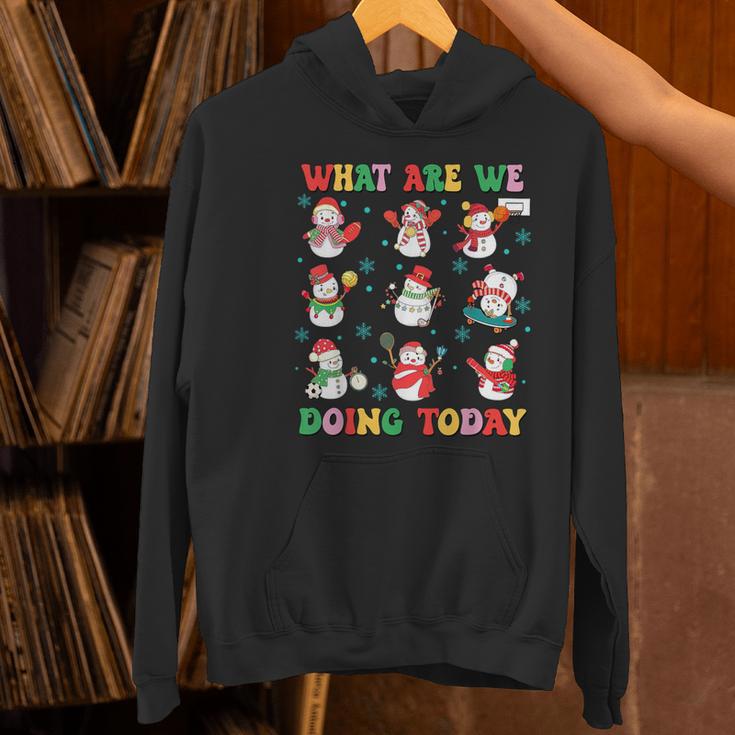 What Are We Doing Today PE Teacher Snowman Christmas Women's Hoodie, Pe Teacher Hoodies, gift for family, gift for coworker What Are We Doing Today PE Teacher Snowman Christmas Women's Hoodie, Pe Teacher Hoodies, gift for family, gift for coworker