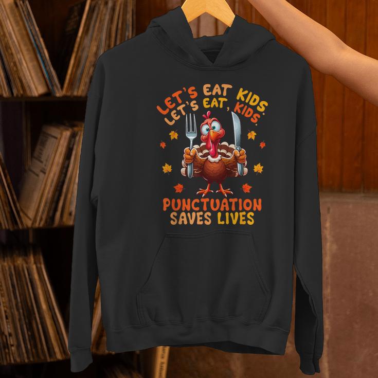 Eat Kids Punctuation Saves Lives Thanksgiving Turkey Teacher Women's Hoodie, gift for family, gift for coworker Eat Kids Punctuation Saves Lives Thanksgiving Turkey Teacher Women's Hoodie, gift for family, gift for coworker