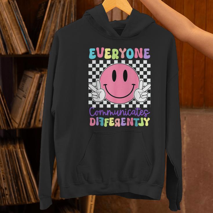 Everyone Communicates Differently Autism Awareness Teacher Women's Hoodie, gift for family, gift for coworker Everyone Communicates Differently Autism Awareness Teacher Women's Hoodie, gift for family, gift for coworker