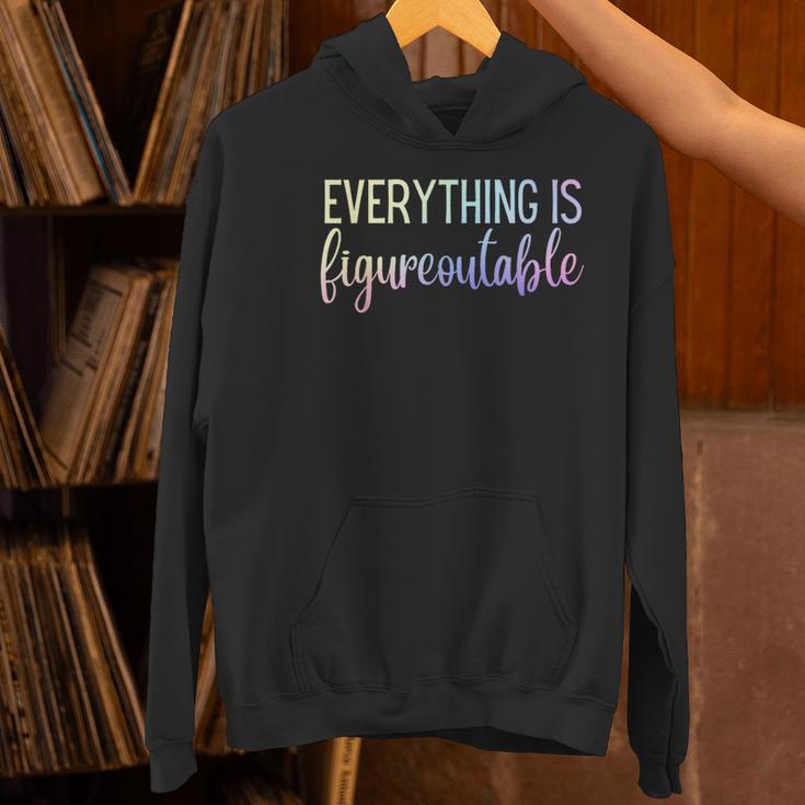Everything Is Figureoutable Teacher Motivational - -Adults Small Short Sleeve Crew Collar Modern Fun Vacation Cotton Polyester Machine Wash Women's Hoodie, gift for family, gift for coworker
