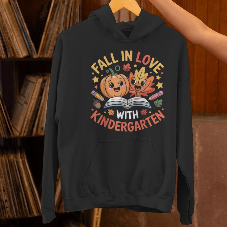 Fall In Love With Kindergarten Autumn Kindergarten Teacher Women's Hoodie, gift for family, gift for coworker Fall In Love With Kindergarten Autumn Kindergarten Teacher Women's Hoodie, gift for family, gift for coworker