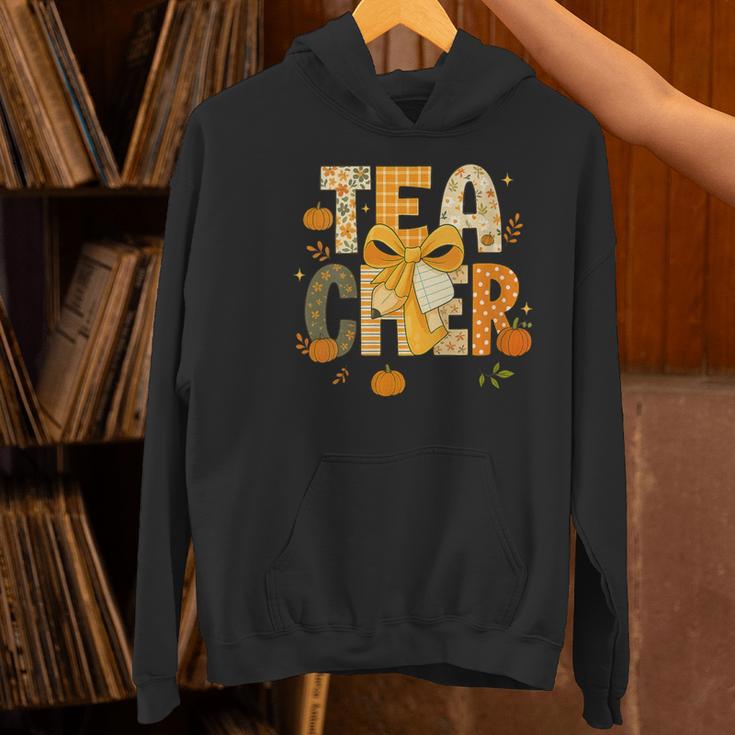 Fall Teacher Pumpkin Coquette Bow Autumn Classroom Women's Hoodie, gift for family, gift for coworker Fall Teacher Pumpkin Coquette Bow Autumn Classroom Women's Hoodie, gift for family, gift for coworker