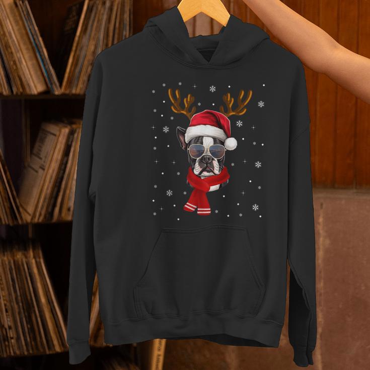 Family Matching Reindeer Xmas Boston Terrier Christmas Women's Hoodie, Boston Terrier Christmas Hoodies, gift for family, gift for coworker