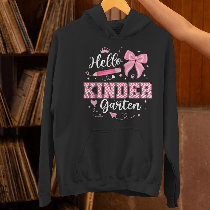First Day Of School Teacher Girl Coquette Hello Kindergarten Women's Hoodie, gift for family, gift for coworker First Day Of School Teacher Girl Coquette Hello Kindergarten Women's Hoodie, gift for family, gift for coworker