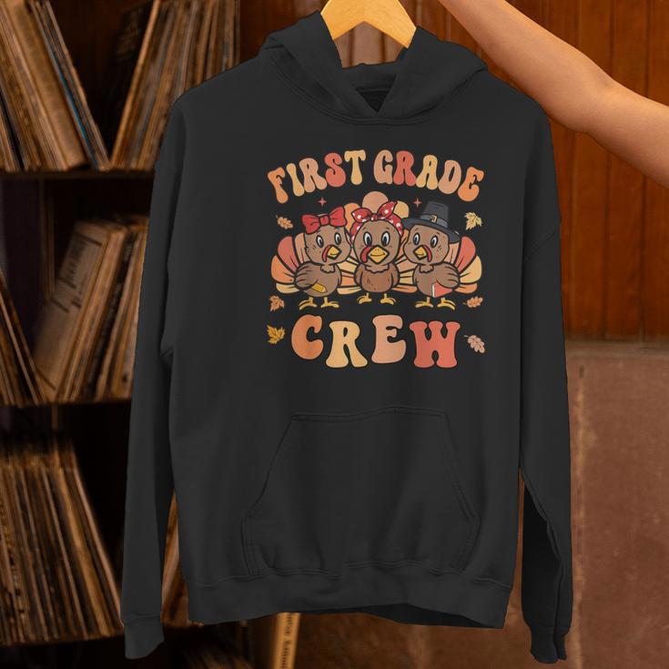 First Grade Crew Thanksgiving Fall Teacher 1st Grade Team Women's Hoodie, First Grade Teacher Hoodies, gift for family, gift for coworker