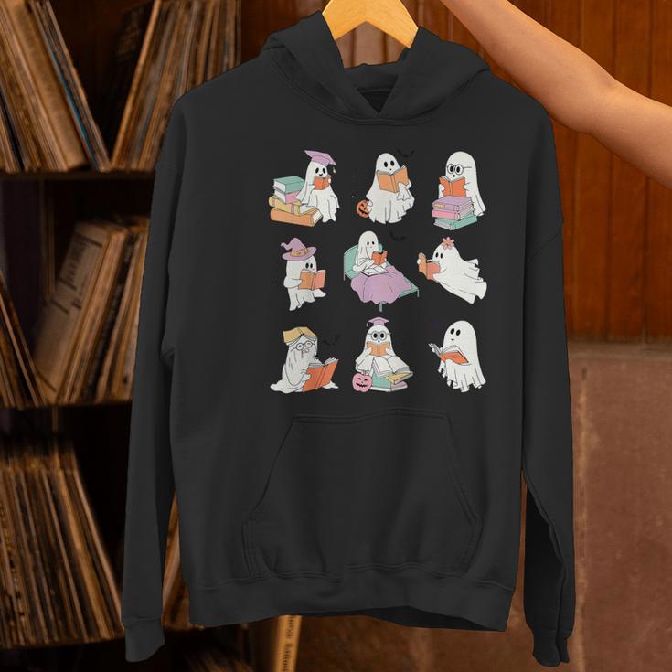Ghost Book Reading Halloween Books Lover Teacher Kids Women's Hoodie, gift for family, gift for coworker