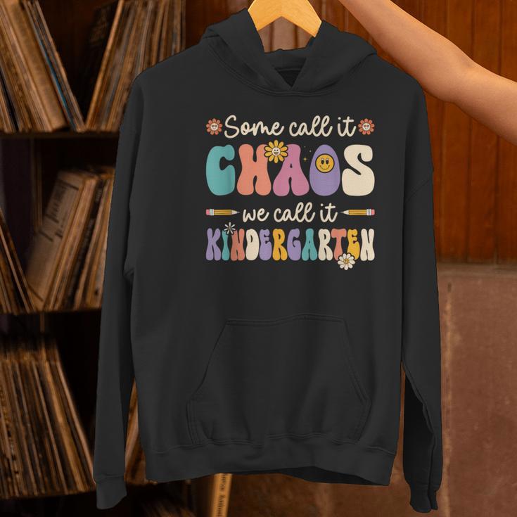 Groovy Some Call It Chaos We Call It Kindergarten Teacher Women's Hoodie, Groovy Teacher Hoodies, gift for family, gift for coworker Groovy Some Call It Chaos We Call It Kindergarten Teacher Women's Hoodie, Groovy Teacher Hoodies, gift for family, gift for coworker