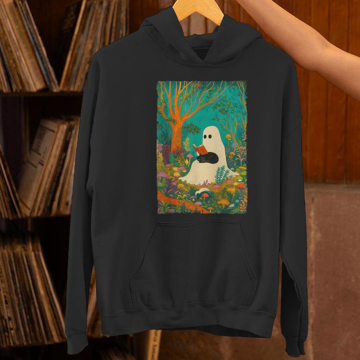 Groovy Ghost Reading Book Cat Halloween Ghost Teacher Women's Hoodie, Groovy Teacher Hoodies, gift for family, gift for coworker Groovy Ghost Reading Book Cat Halloween Ghost Teacher Women's Hoodie, Groovy Teacher Hoodies, gift for family, gift for coworker