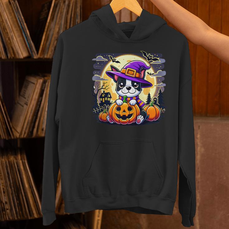 Halloween Boston Terrier Dog Breed With Jack O' Lantern Art Women's Hoodie, Boston Terrier Halloween Hoodies, gift for family, gift for coworker