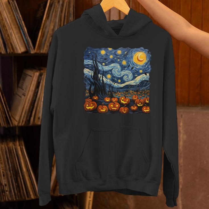 Halloween Pumpkin Starry Night Van Gogh Art Teacher Women's Hoodie, gift for family, gift for coworker