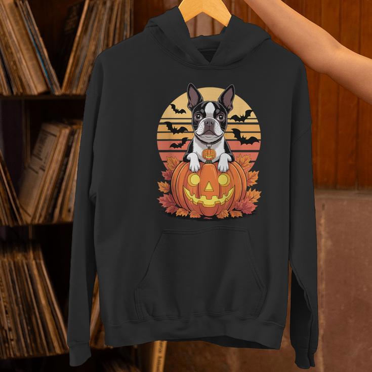 Halloween Retro Boston Terrier Women's Hoodie, Boston Terrier Halloween Hoodies, gift for family, gift for coworker