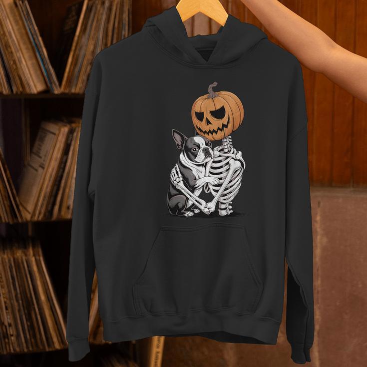 Halloween Skeleton Boston Terrier Women's Hoodie, Boston Terrier Halloween Hoodies, gift for family, gift for coworker