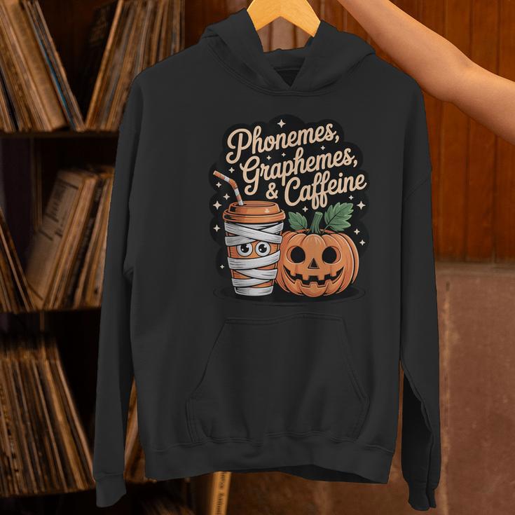Halloween Teacher Phonemes Graphemes Caffeine Coffee Lover Women's Hoodie, gift for family, gift for coworker Halloween Teacher Phonemes Graphemes Caffeine Coffee Lover Women's Hoodie, gift for family, gift for coworker