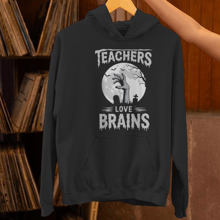 Halloween Teacher Tshirts Zombie Teachers Love Brains Women's Hoodie, gift for family, gift for coworker