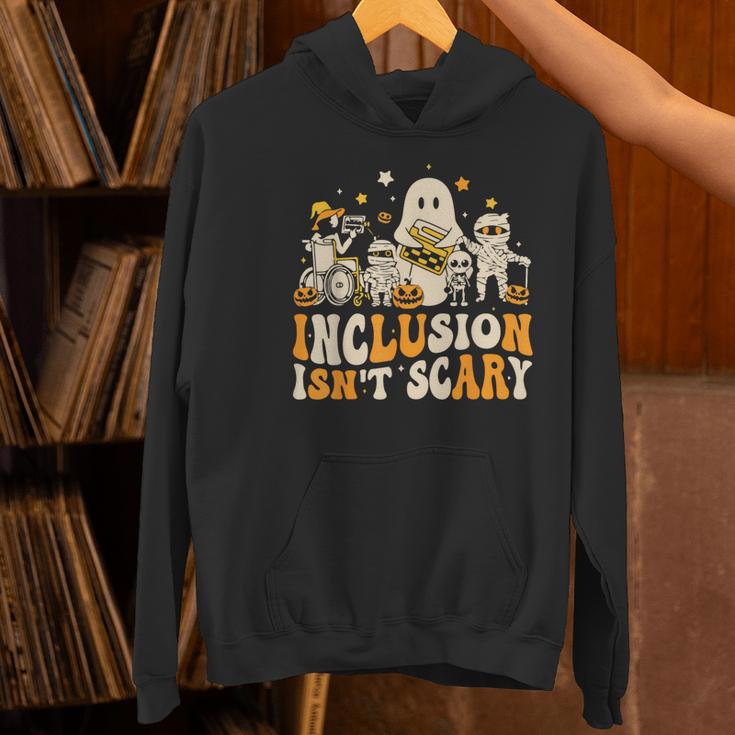 Inclusion Isn't Scary Mummy Boo Ghost Halloween SLP Teacher Women's Hoodie, gift for family, gift for coworker