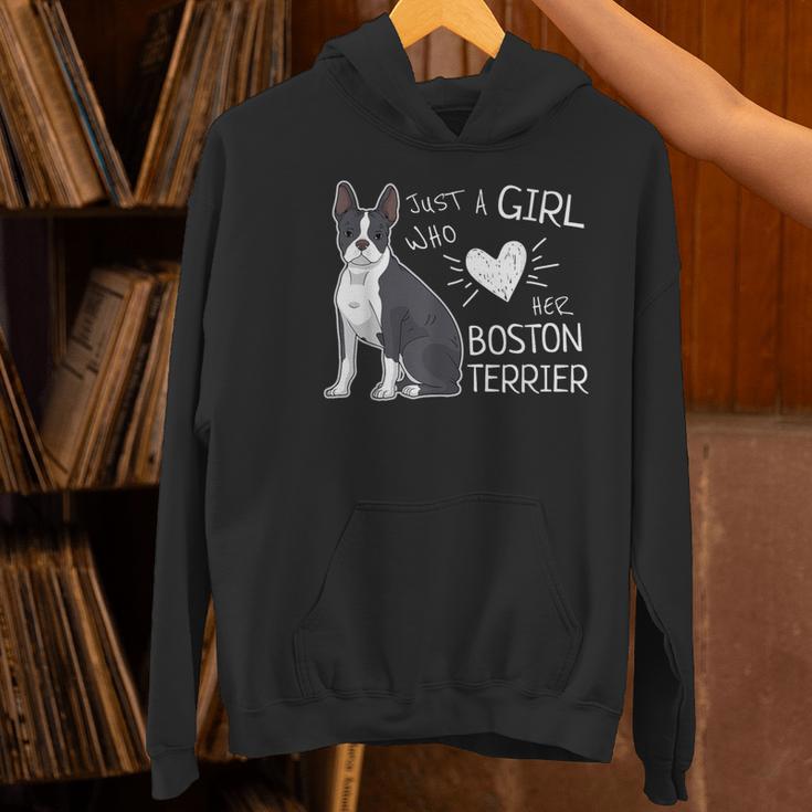 Just A Girl Who Loves Her Boston Terrier Puppy Love Women's Hoodie, gift for family, gift for coworker