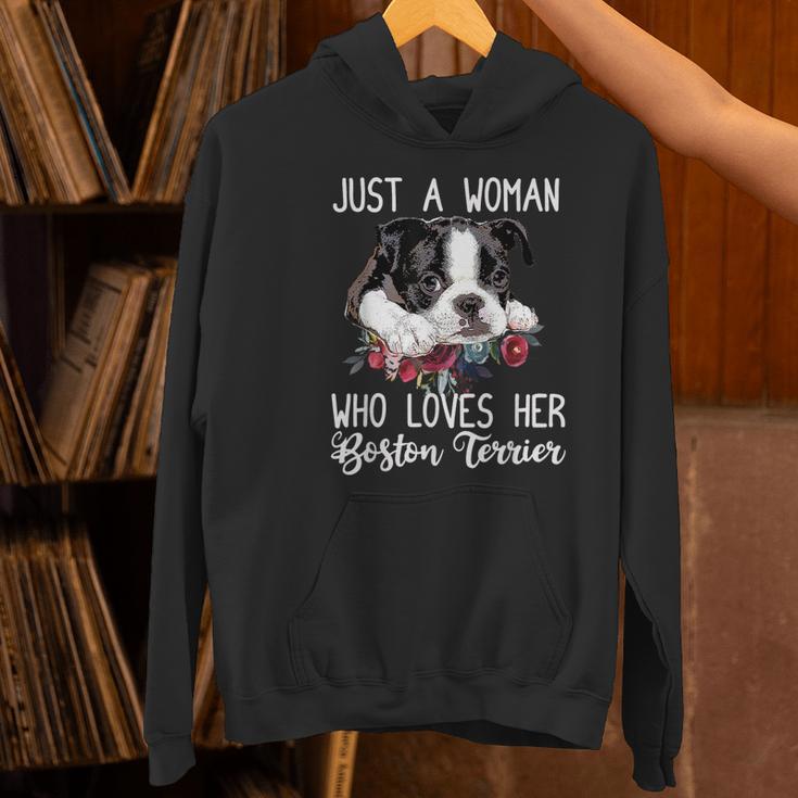Just a Woman Who Loves Her Boston Terrier Cute Dog Mom Women's Hoodie, Boston Terrier Mom Hoodies, gift for family, gift for coworker