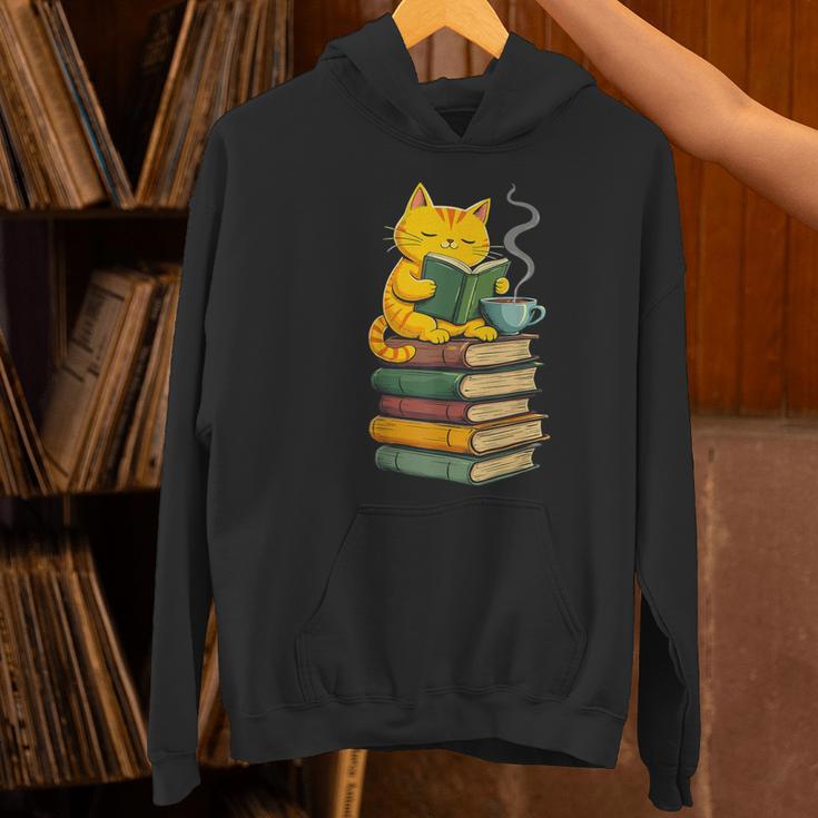 Kawaii Cats Lover Coffee Books Teacher Librarian Cat Women's Hoodie, gift for family, gift for coworker
