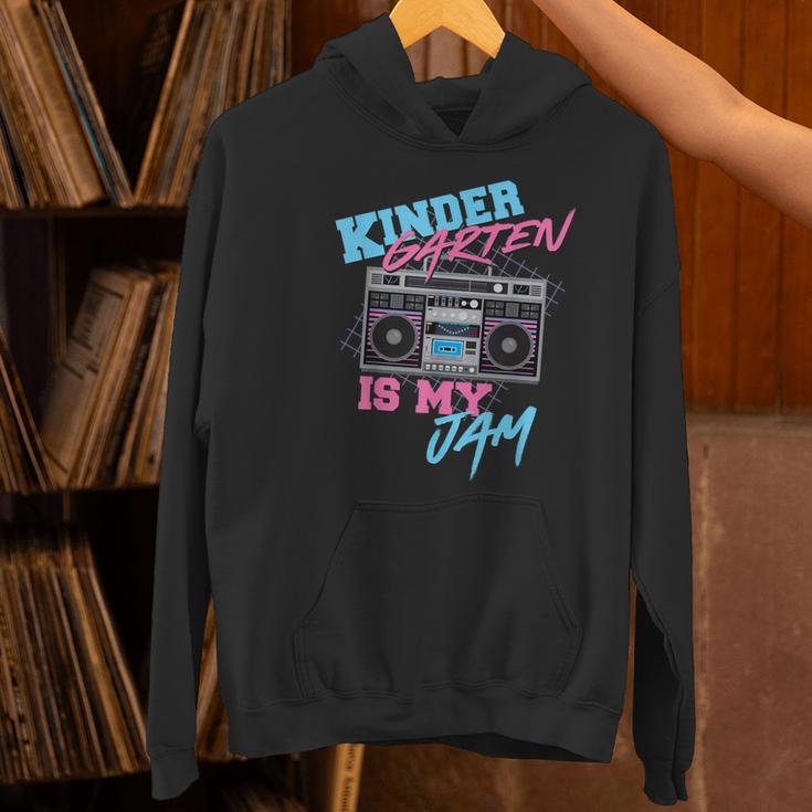 Kindergarten Is My Jam Vintage 80s Boombox Teacher Student Women's Hoodie, gift for family, gift for coworker
