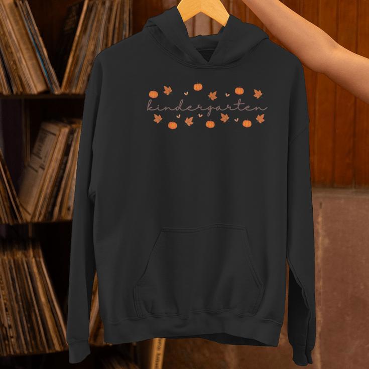 Kindergarten Teacher Pumpkin Autumn Leaves Kinder Team Fall Women's Hoodie, gift for family, gift for coworker Kindergarten Teacher Pumpkin Autumn Leaves Kinder Team Fall Women's Hoodie, gift for family, gift for coworker