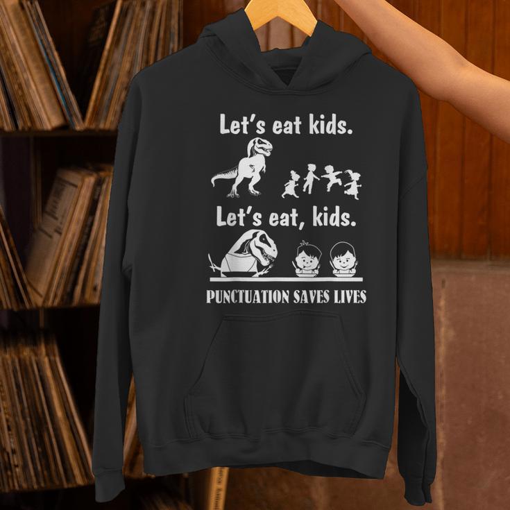 Let's Eat Kids Fun Dinosaurs Grammar Teacher Women's Hoodie, gift for family, gift for coworker