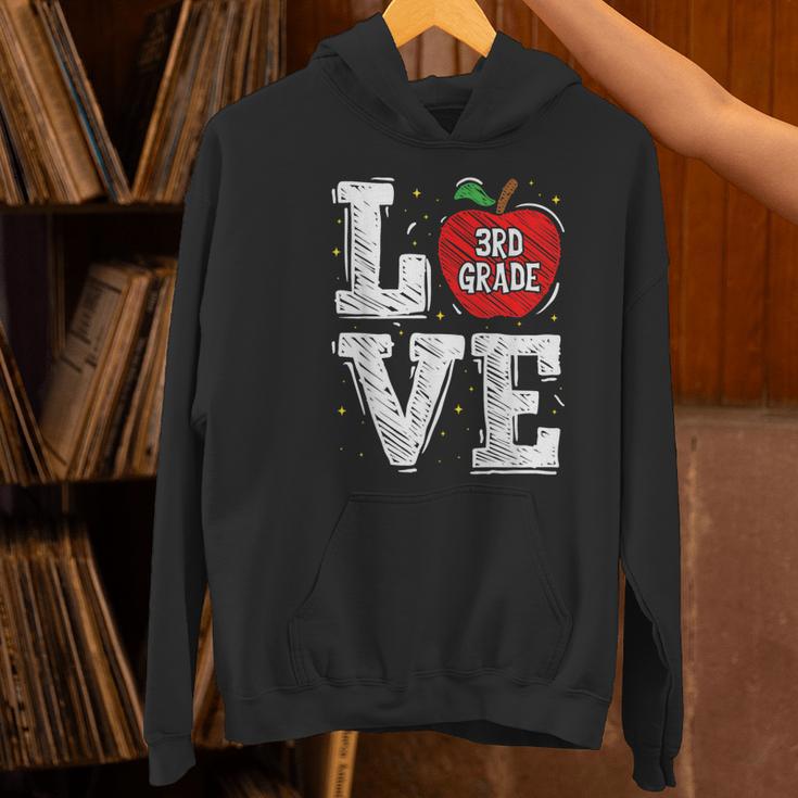 LOVE Apple 3rd Grade Teacher Student School Women's Hoodie, gift for family, gift for coworker LOVE Apple 3rd Grade Teacher Student School Women's Hoodie, gift for family, gift for coworker