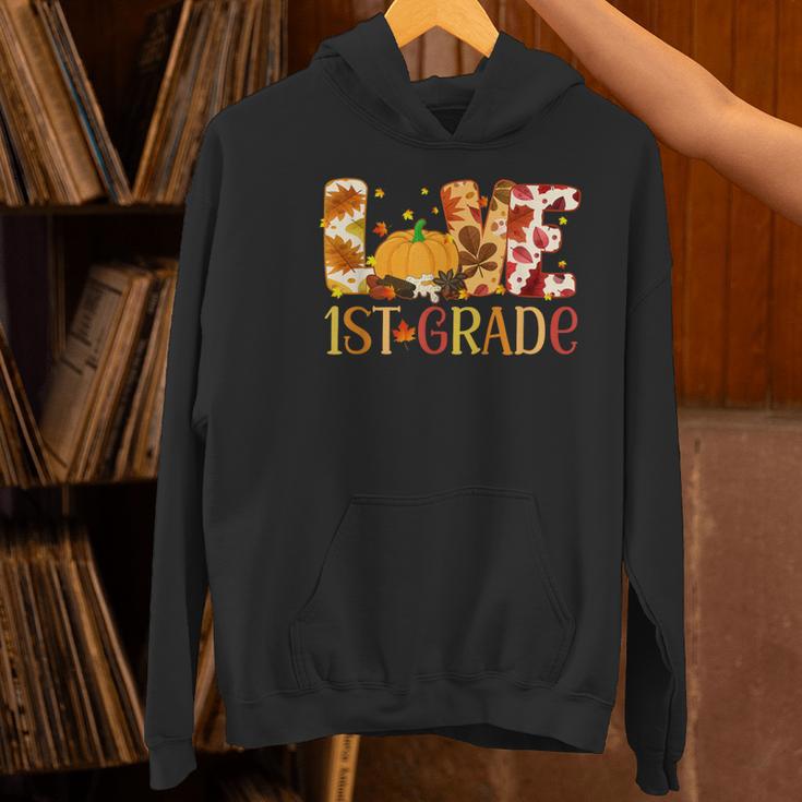 Love First Grade Happy Fall Thanksgiving Women 1st Teacher Women's Hoodie, First Grade Teacher Hoodies, gift for family, gift for coworker Love First Grade Happy Fall Thanksgiving Women 1st Teacher Women's Hoodie, First Grade Teacher Hoodies, gift for family, gift for coworker